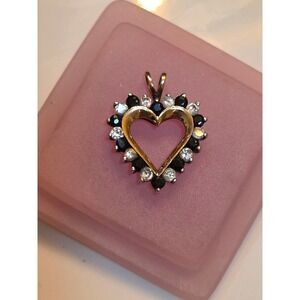 JJT 925 Sterling Silver Heart Pendant Blue Sapphire & Cubic Zirconia Necklace